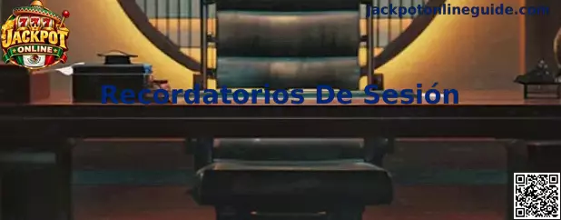 Ejemplo visual de recordatorio de sesión que muestra tiempo transcurrido y control del balance en un juego Jackpot Online