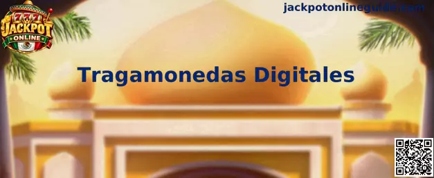 Ilustración de tragamonedas digitales y juegos con jackpot en plataformas en línea